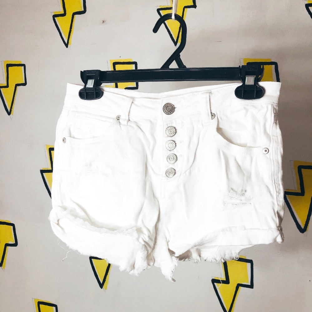 White High Rise Button Up Jean Shorts